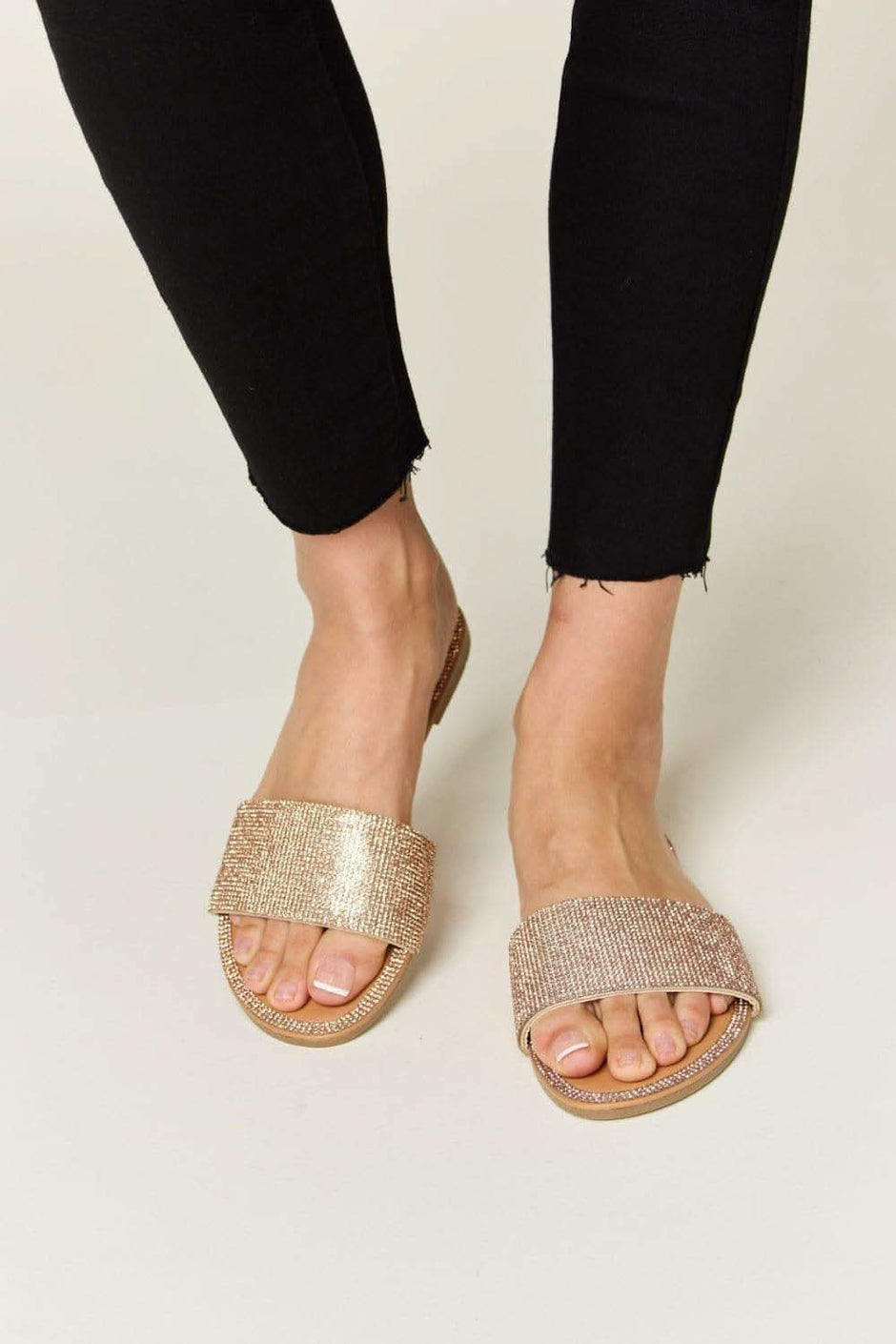 WILD DIVA Rhinestone Open Toe Flat Sandals - SwagglyLife Home & Fashion